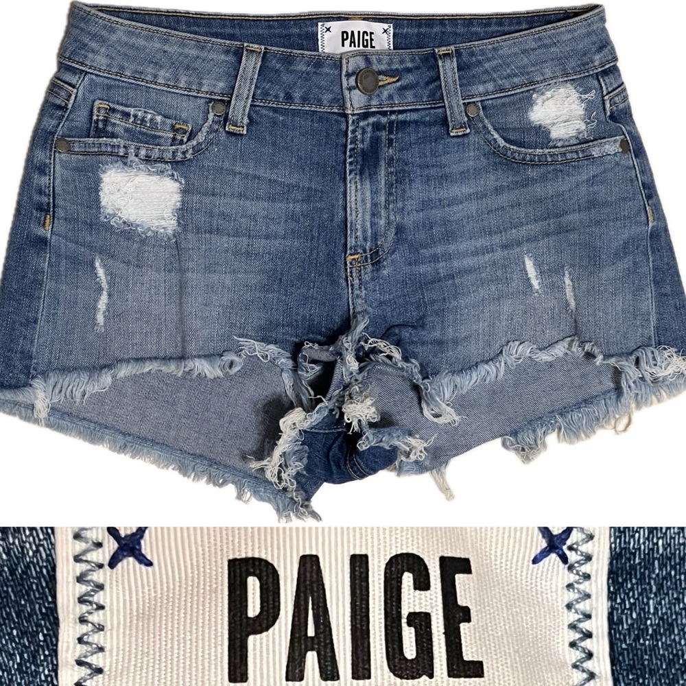 PAIGE Daryn Short Juno Destructed Denim Cutoff Denim Shorts Small Size 25